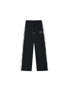 MEDM Lace Paneled Striped Track Pants in Black