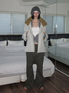 RARELY ALIKE Fleece Lined Hooded Windbreaker in Gray - On Female Model