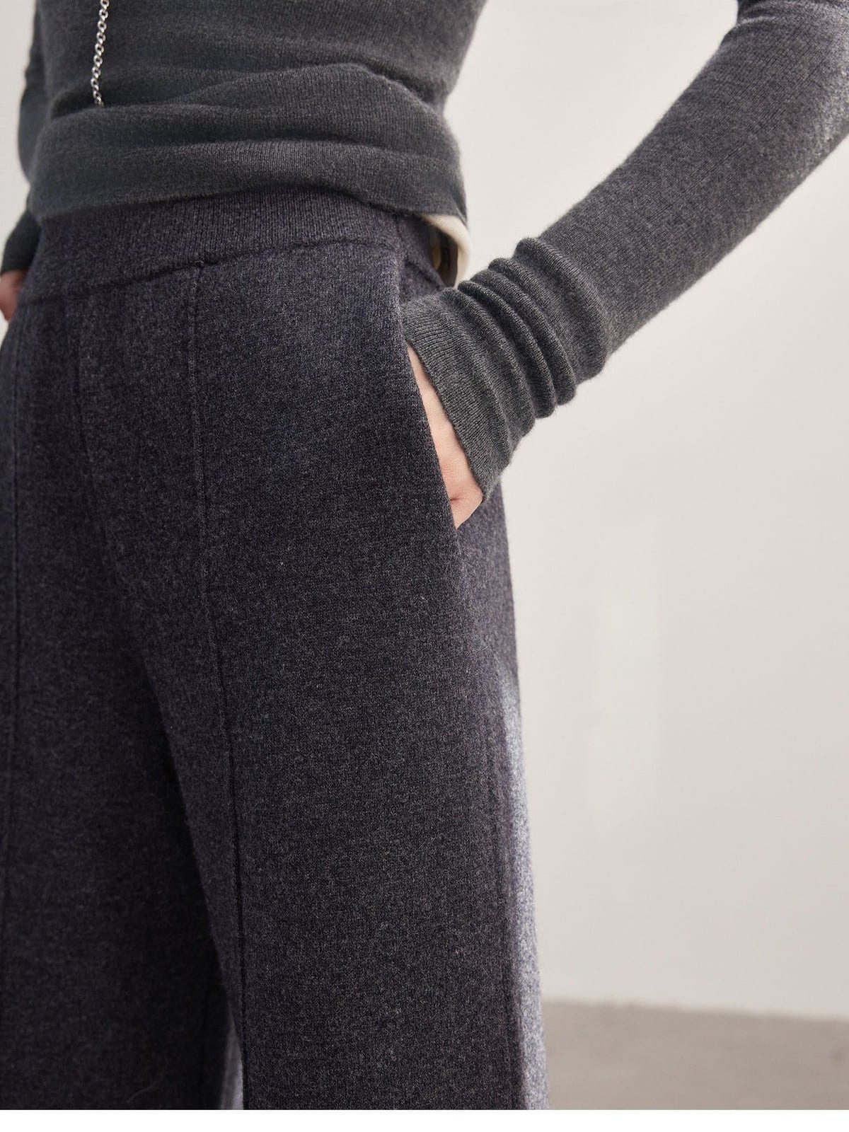 MSBEAST Biella Merino Wool Wide Leg Pants in Gray - On Model