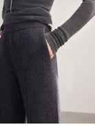 MSBEAST Biella Merino Wool Wide Leg Pants in Gray - On Model