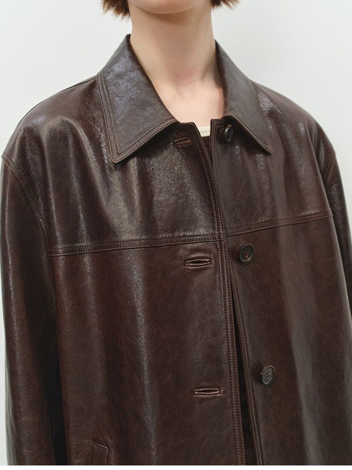 MSBEAST Oversized Lapel Sheepskin Jacket in Brown - On Female Model