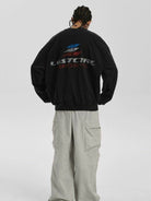 LOSTCTRL Washed Distressed Graphic Sweatshirt in Black - On Model