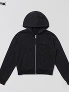 SMFK Embroidered Cropped Zip Up Hoodie in Black