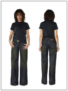 Fax copy express Curved Panel Dirty Wash Jeans in Gray - On Female Model