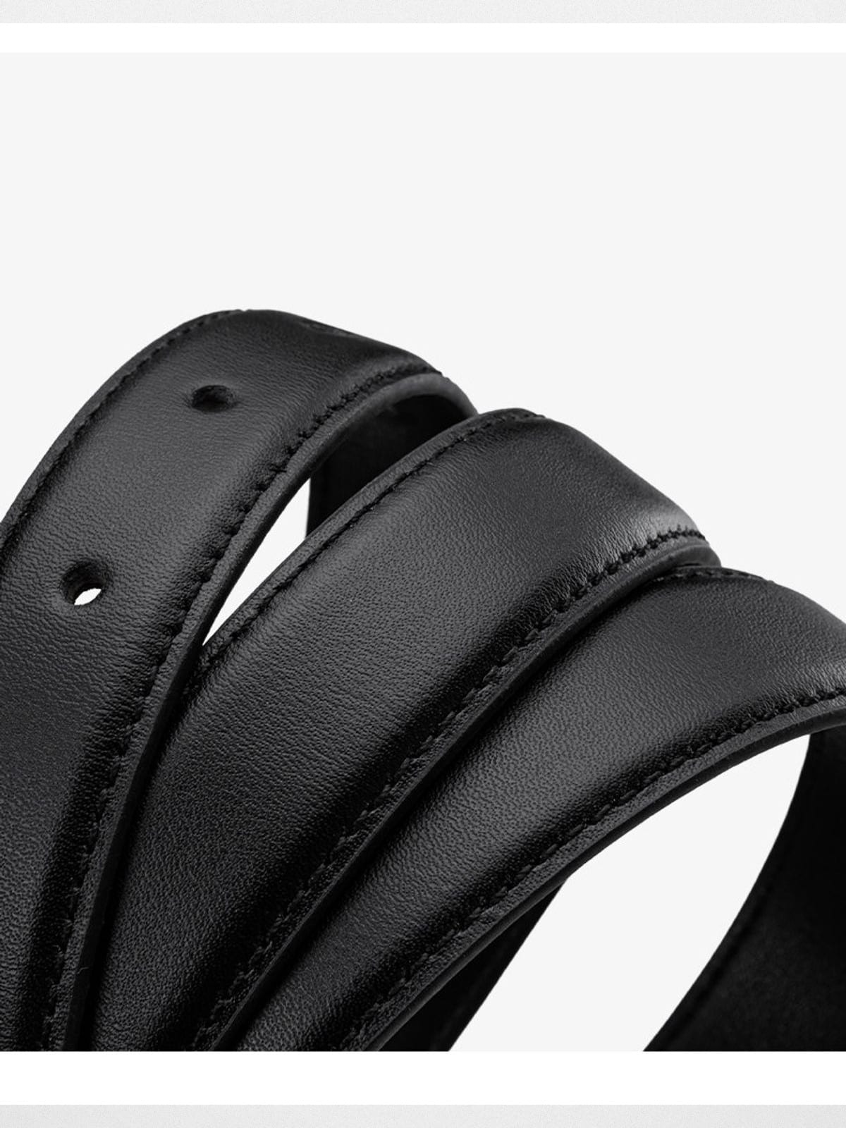 HONGU Slim Leather Pin Buckle Belt in Black - Detail
