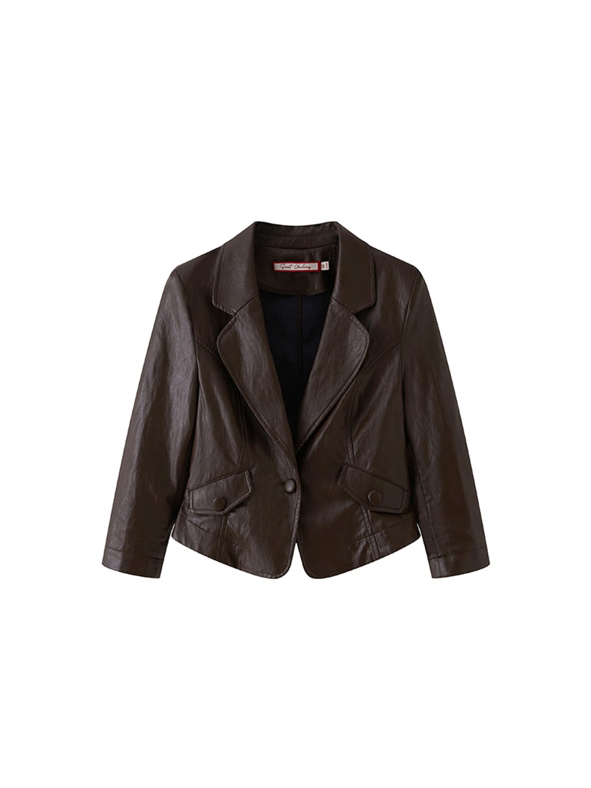 SweetChilling Glossy Faux Leather Cropped Jacket in Brown