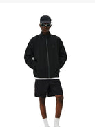 FPA Cotton Blend Stand Collar Jacket in Black - On Male Model