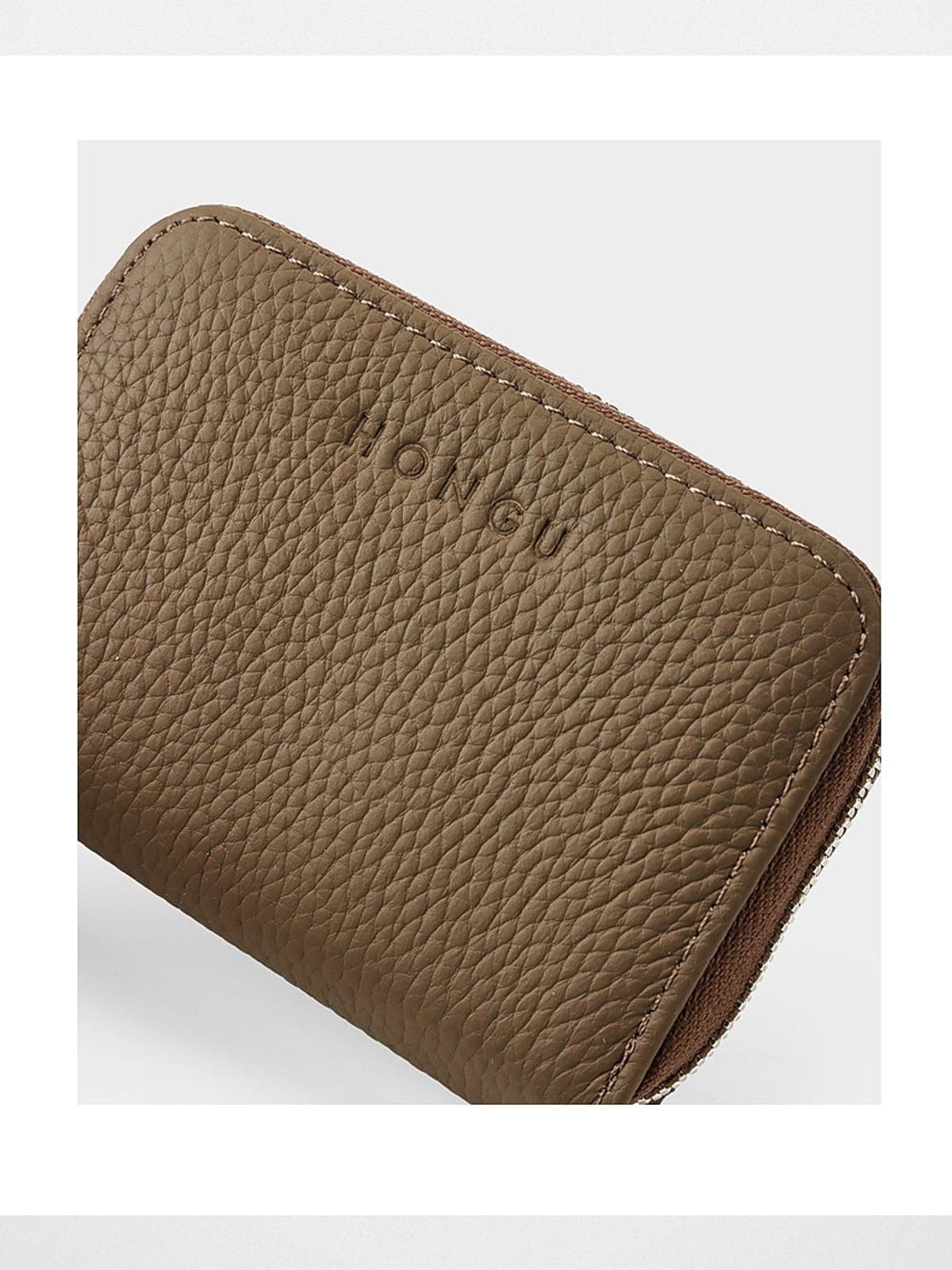 HONGU Pebbled Leather Zip Wallet in Beige - Detail
