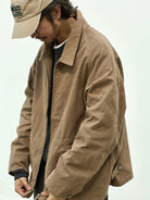 USAGE Textured Nep Blouson Jacket in Beige - On Male Model