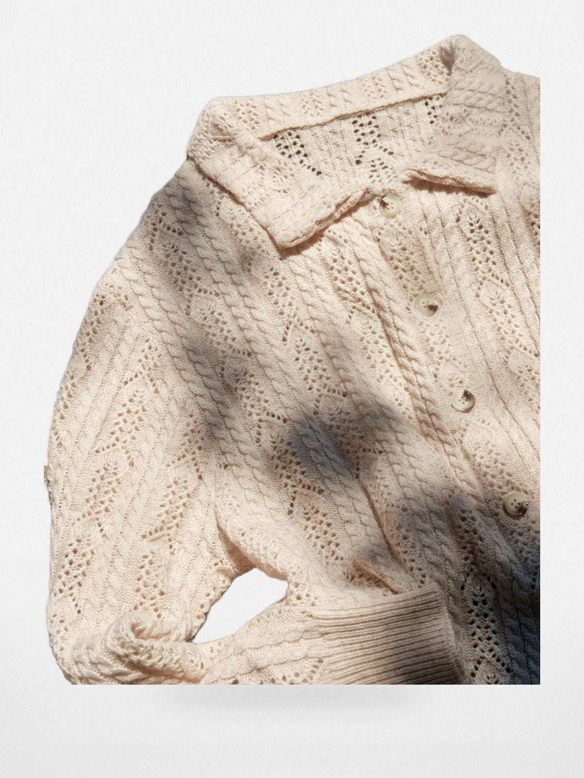 Retro 21 Openwork Wool Knit Cardigan Shirt in Apricot