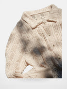Retro 21 Openwork Wool Knit Cardigan Shirt in Apricot