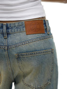 alright then Distressed Wide Leg Jeans in Blue - On Model