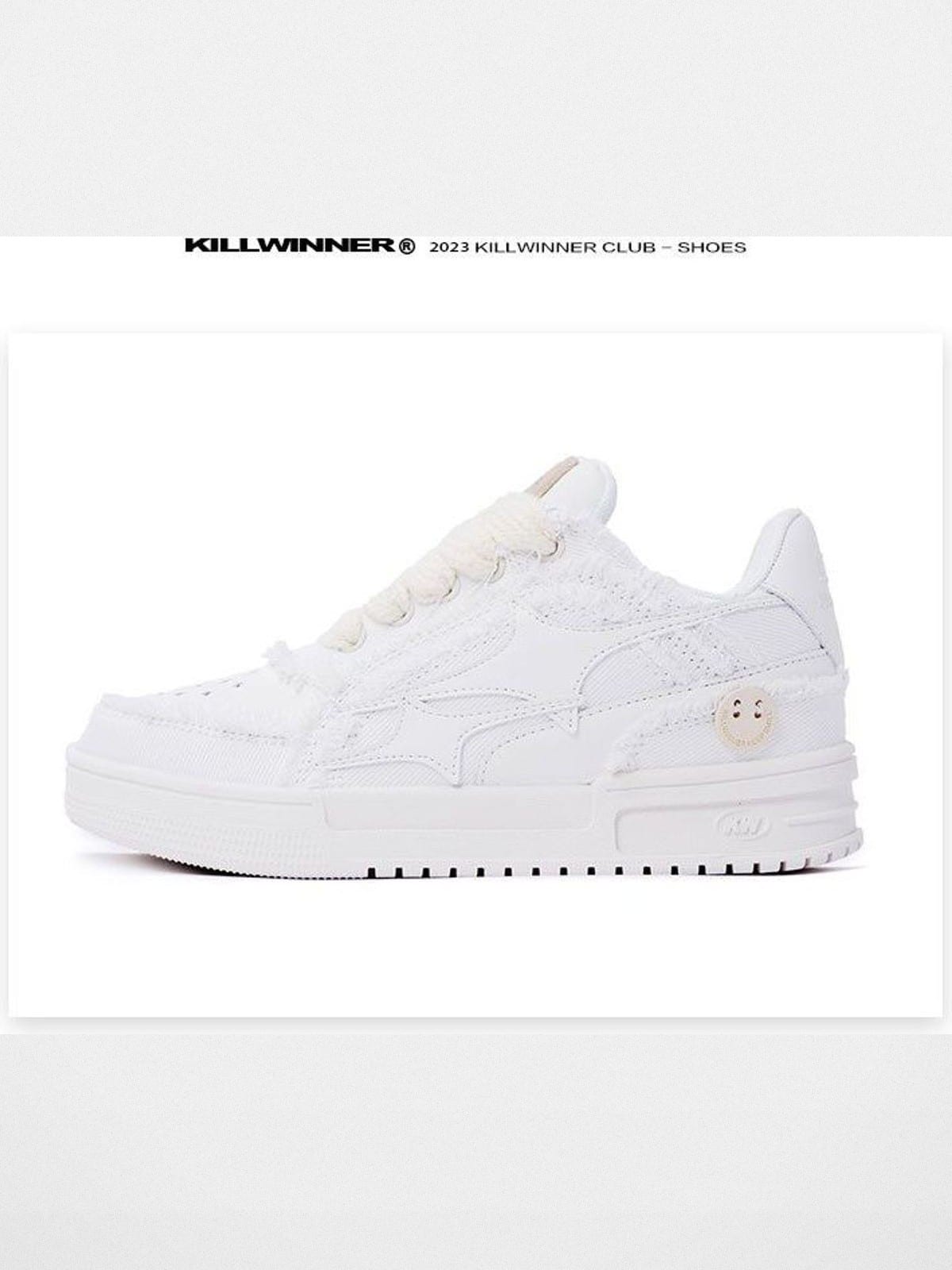 KILLWINNER White Distressed Denim Low Top Sneakers in White