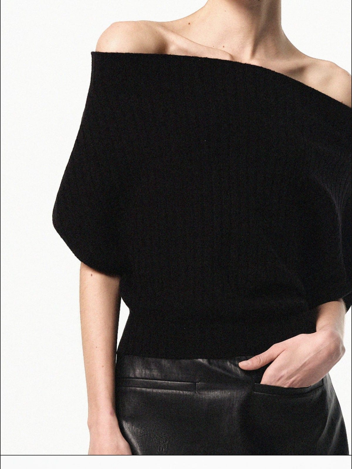 RARELY ALIKE Multi Way Wool Blend Knit Top in Black - On Female Model