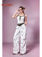 BeerBro Bow Polka Dot Cargo Pants in White - On Female Model