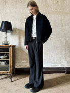 VLABMADE 100 Wool Shirt Collar Jacket in Black - On Male Model