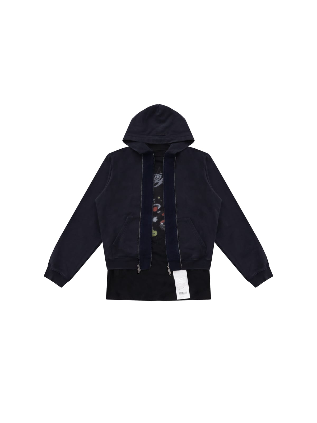 MASONPRINCE Faux Layered Zip Up Hoodie in Navy