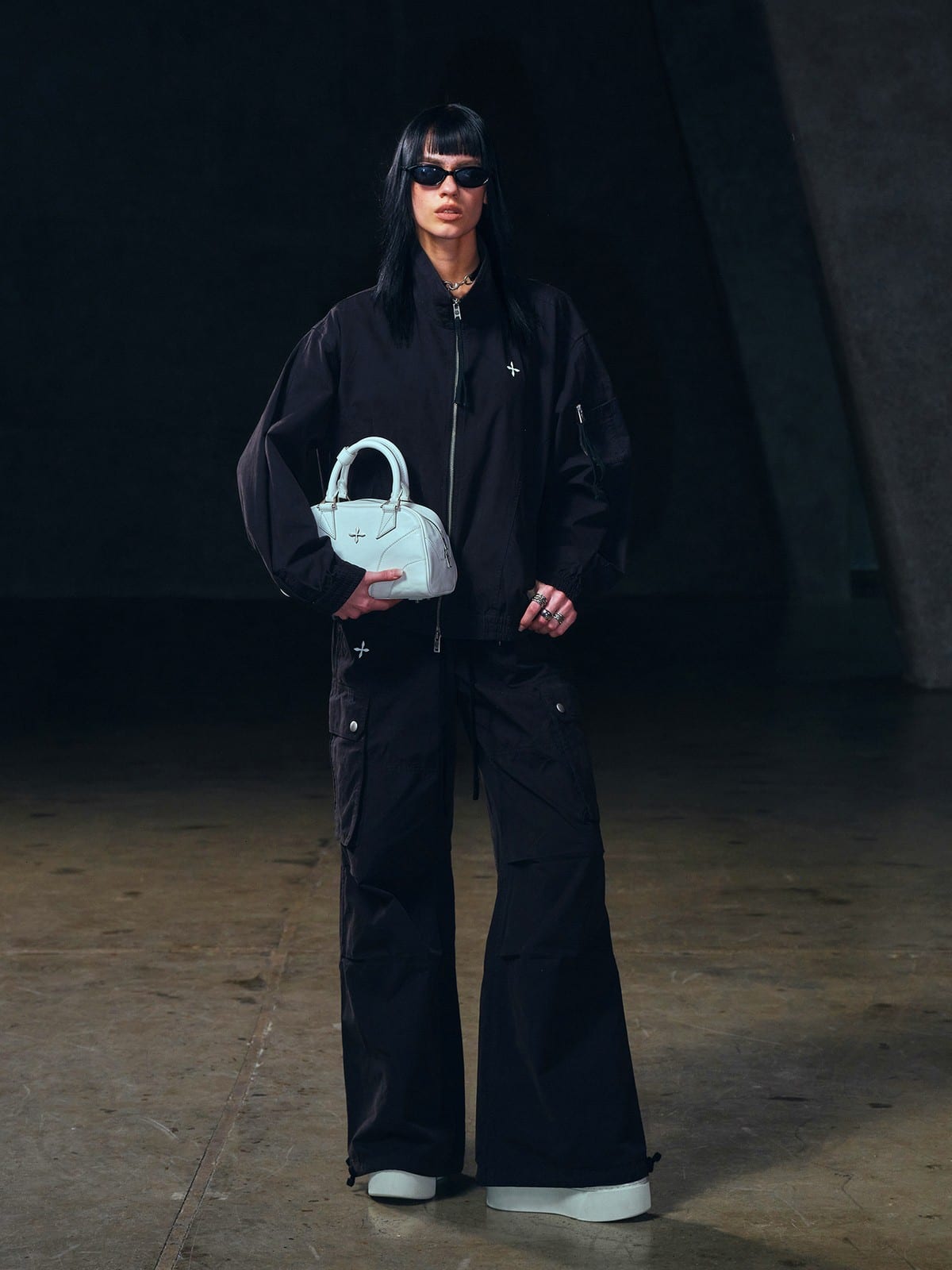 SMFK Garment Dyed Cotton Training Jacket in Black - On Female Model