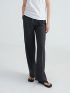 Random Piece Merino Wool Straight Leg Trousers in Gray - On Female Model