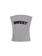 SweetChilling Applique Contrast Trim Bandeau Top in Gray