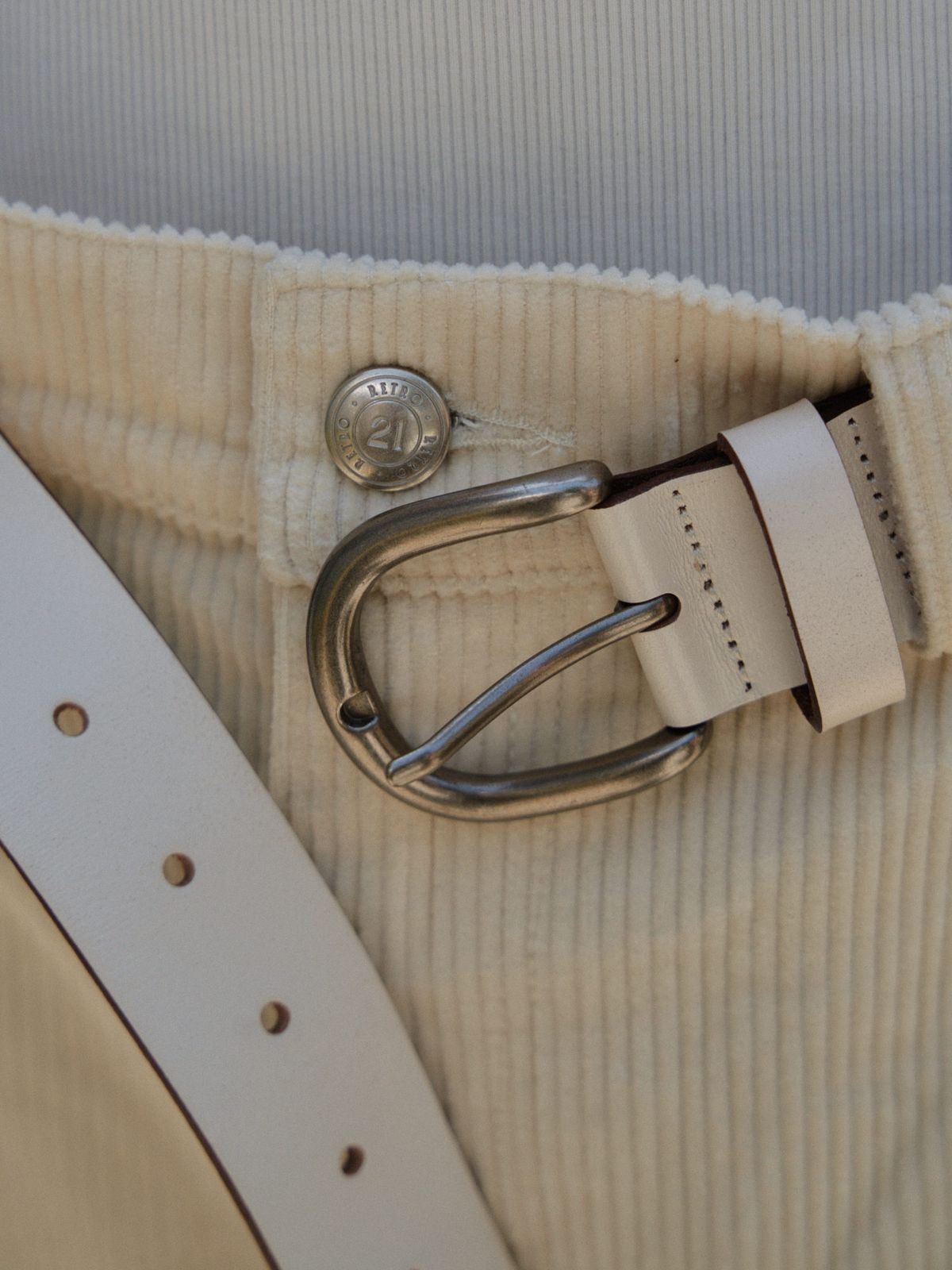 Retro 21 Wide Wale Cotton Corduroy Pants in White - Detail