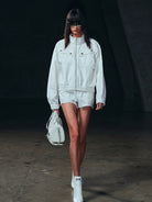 SMFK Cotton Cargo Track Jacket in White - On Female Model