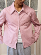 Retro 21 Pink Beige Double Zip Cotton Shirt in Off-White - On Male Model
