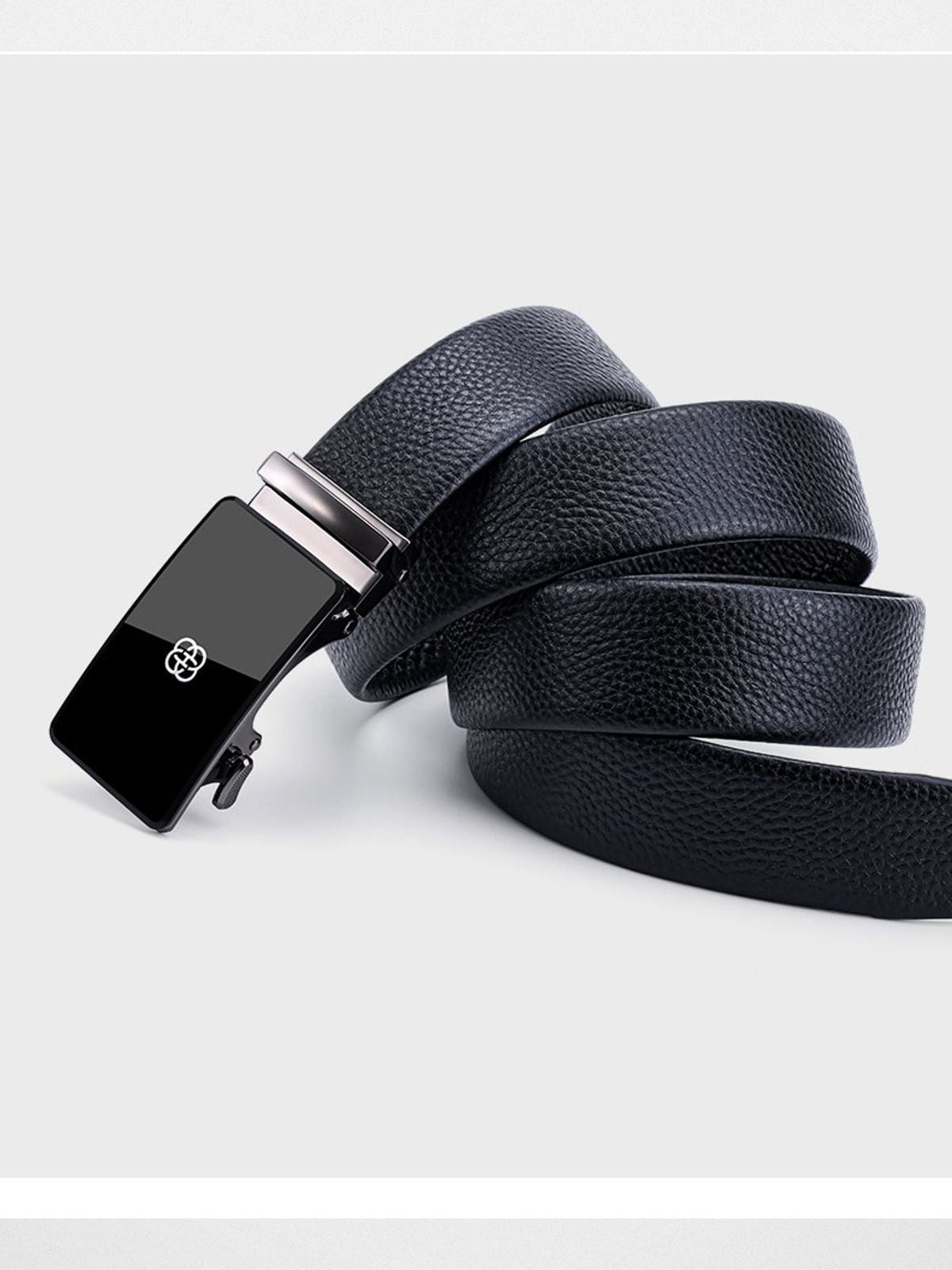 HONGU Cowhide Leather Automatic Buckle Belt in Black