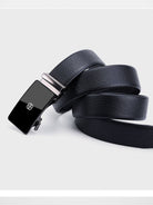 HONGU Cowhide Leather Automatic Buckle Belt in Black