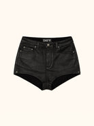 SMFK Glossy Waxed Denim Micro Shorts in Black