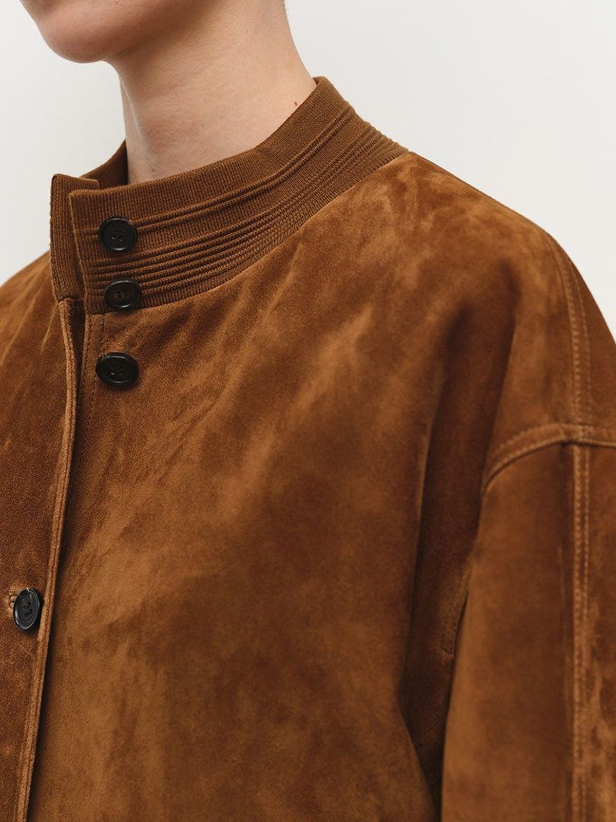 MSBEAST Oversized Sheep Suede Bomber Jacket in Brown - On Female Model