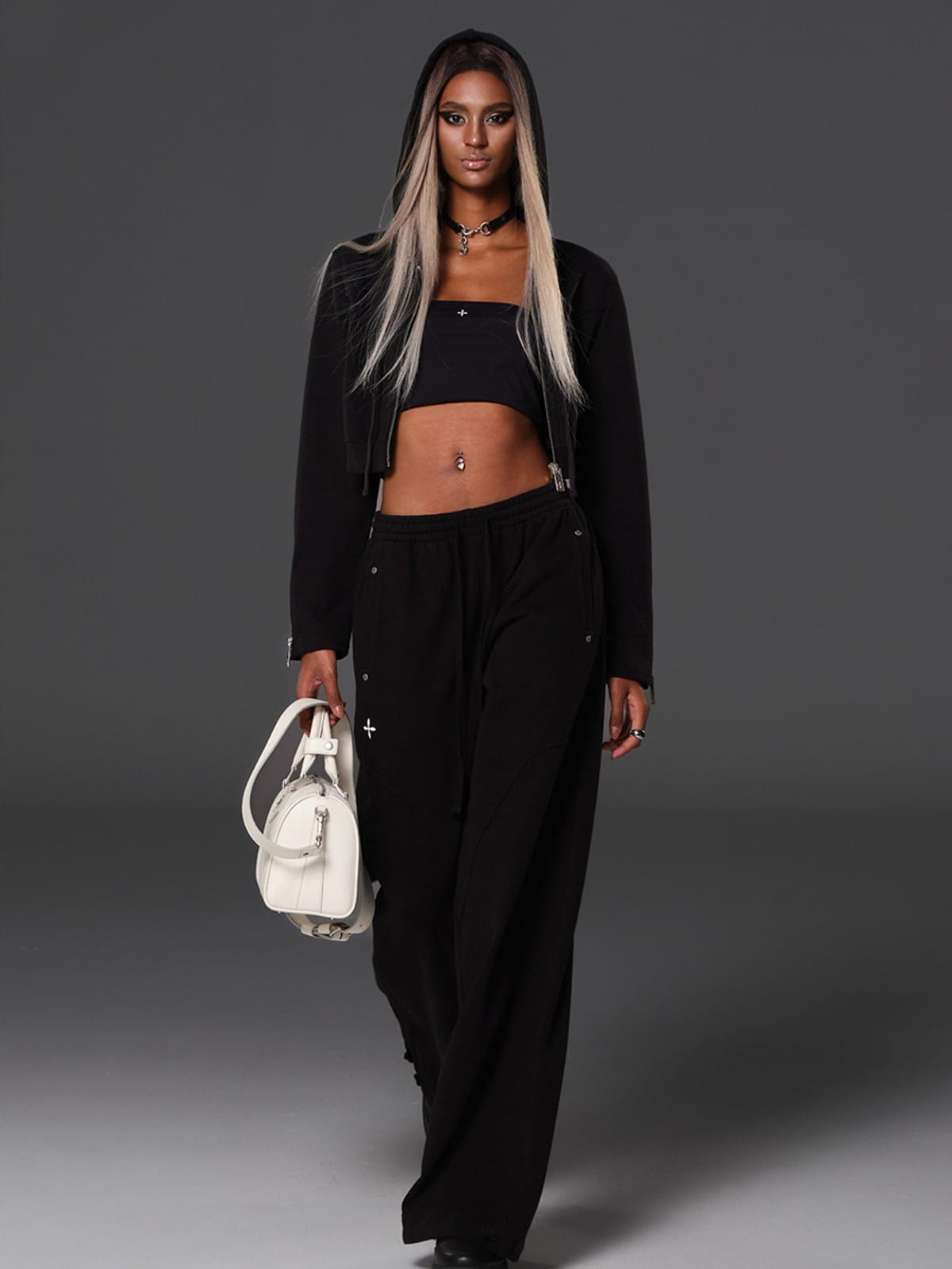 SMFK Cotton Wool Flared Sweatpants in Black - On Female Model