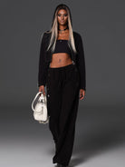SMFK Cotton Wool Flared Sweatpants in Black - On Female Model