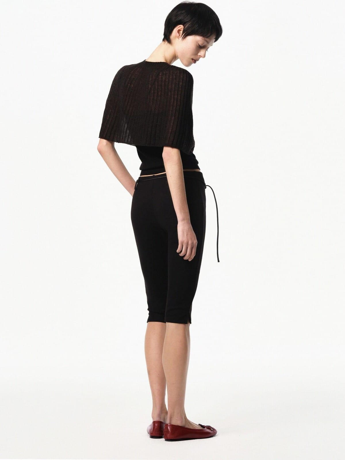 RARELY ALIKE Sheer Knit Cape Camisole Set in Black - On Female Model