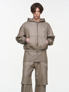 BLINDNOPLAN Foil Logo Cotton Sweatpants in Beige - On Male Model