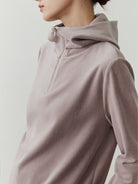 MSBEAST Half Zip Hoodie Wide Leg Pants Set in Beige - On Female Model