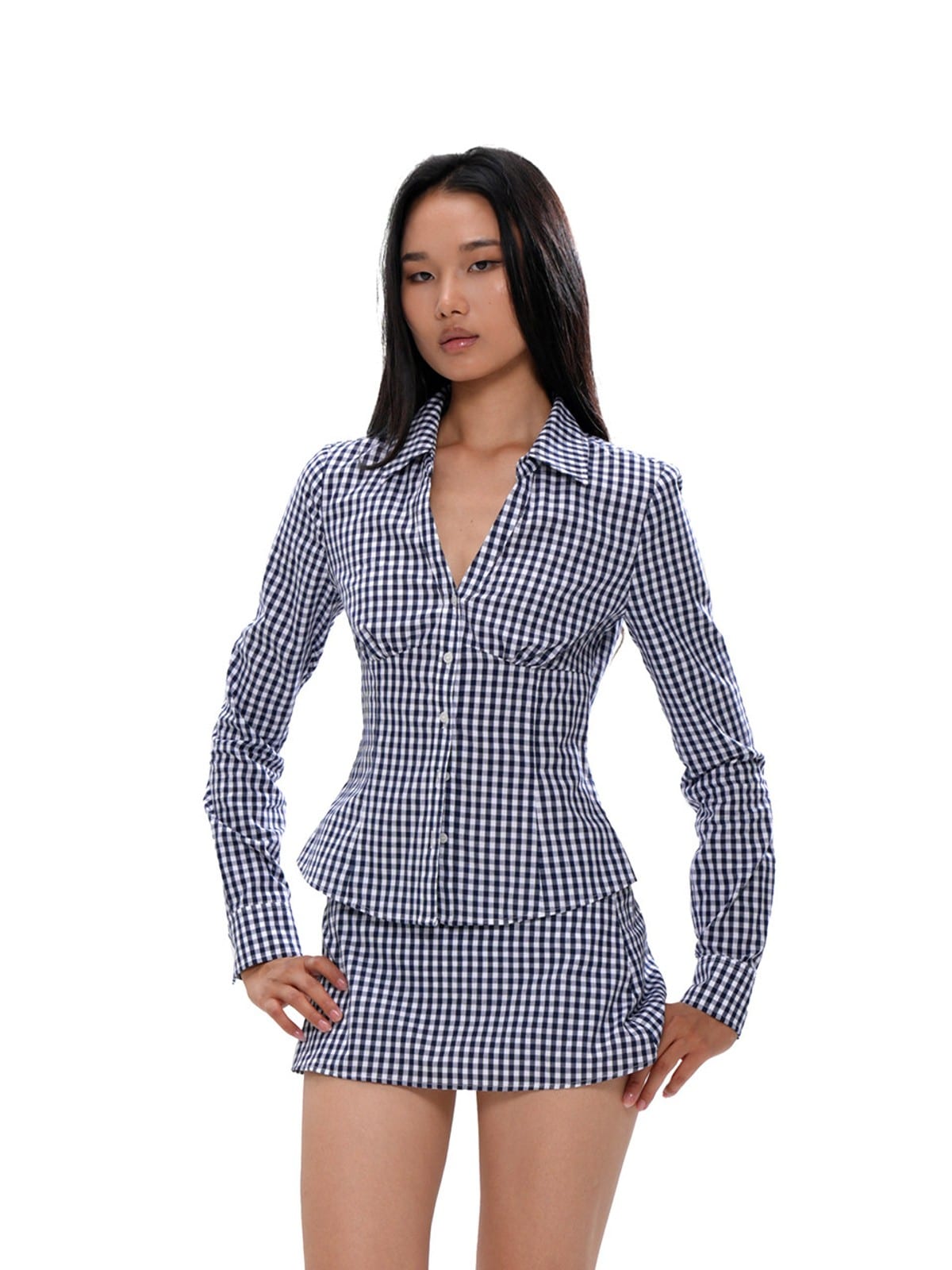SweetChilling Gingham Plaid Mini Skirt in Blue - On Female Model