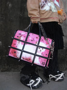CFIERCE Spiked Cat Print Cage Bag in Red - On Model