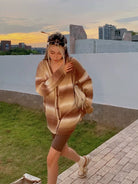 BeerBro Gradient Striped Knit Cardigan in Brown - On Female Model