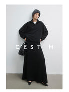 CEST M Half Zip Wool Cashmere Pullover in Black - On Female Model