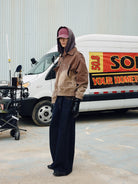 SOD Online Store Distressed Cotton Lumberjack Jacket in Red - On Female Model