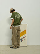 USAGE Raw Edge Cotton Short Sleeve Sweatshirt in Olive - On Model