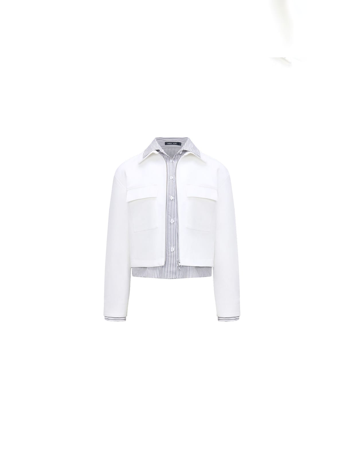 RARELY ALIKE Striped Mock Layer Cropped Jacket in White
