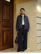 TEASEL Wide Leg Raw Denim Jeans with Braided Belt in Blue - On Female Model