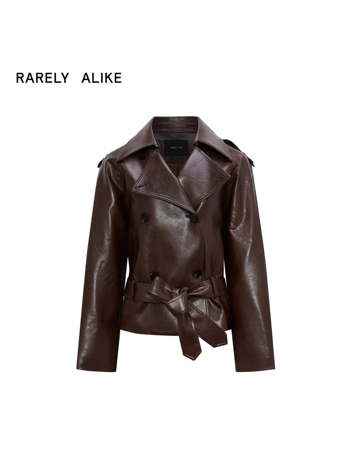 RARELY ALIKE Oversized Belted Faux Leather Jacket in Coffee