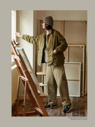 USAGE Heavyweight Cotton Twill Chinos in Khaki - On Male Model