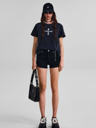 SMFK Vintage Wash Cross Graphic T Shirt in Gray - On Female Model