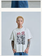 SWFI Distressed Graphic Single Stitch Tee in White - On Male Model