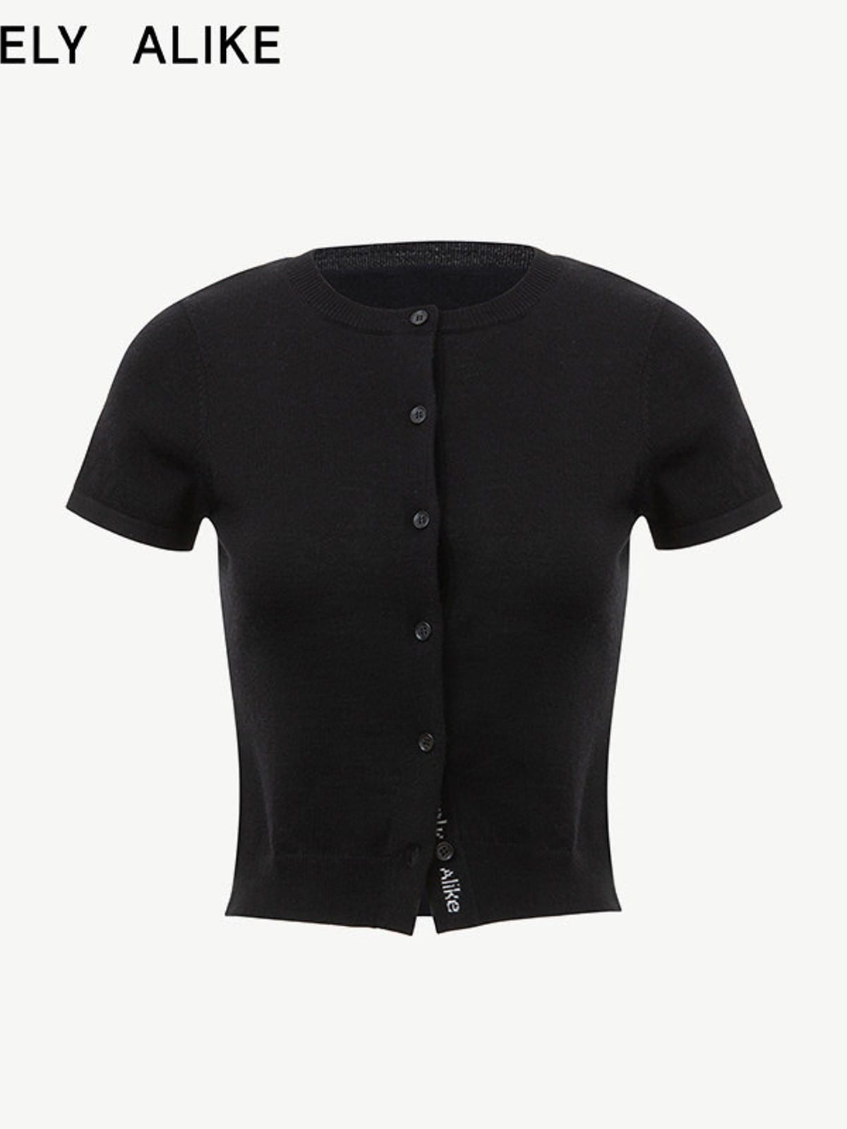 RARELY ALIKE Pure Wool Short Sleeve Cardigan in Black