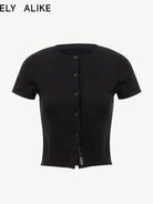 RARELY ALIKE Pure Wool Short Sleeve Cardigan in Black